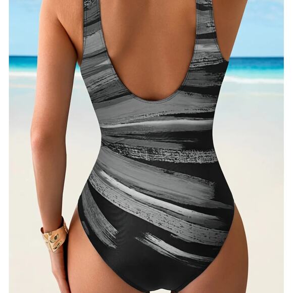 One Piece Color Matching Swimsuit Patchwork Swimsuit Backless Push UP Size L New - Picture 11 of 12